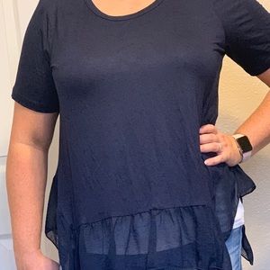 K&C Sandrina Woven Hem Knit Top Navy